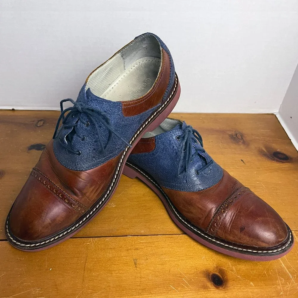 Cole Haan | Blue Suede Saddle Heel Oxfords